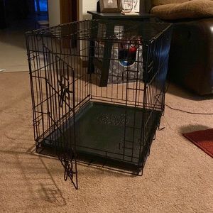 Foldable Dog Kennel with Removable Bottom Tray, Divider Panel and Double Latch